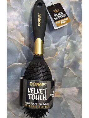Conair Velvet Touch Hair Brush Black Gold Detangle Style Soft Touch Everyday